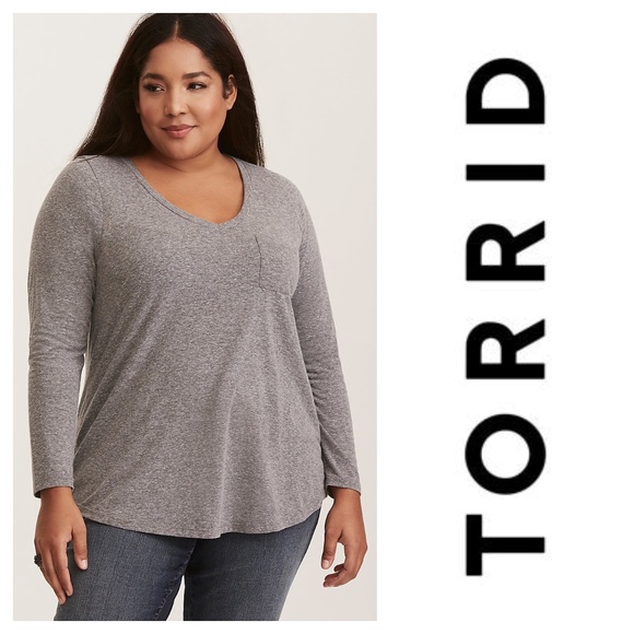 Torrid Premium Grey Triblend V-Neck Pocket Tee
